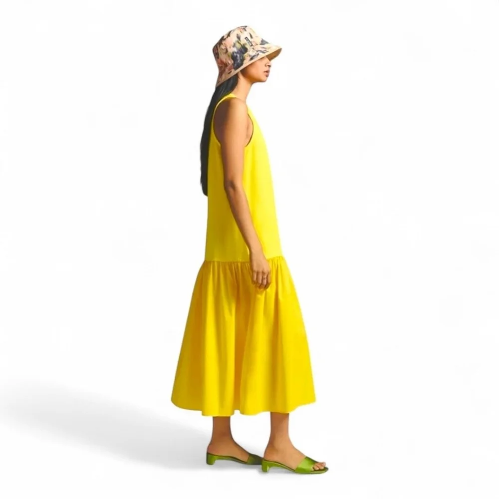 Anthropologie Yellow Drop Waist Relaxed Midi Dress XS - Picture 4 of 14